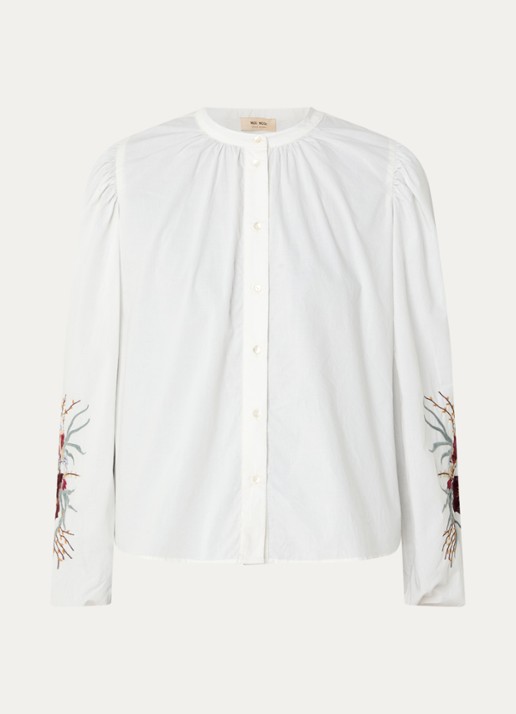 Mos Mosh MMMysa blouse met borduring  - voorkant 3 gebroken wit