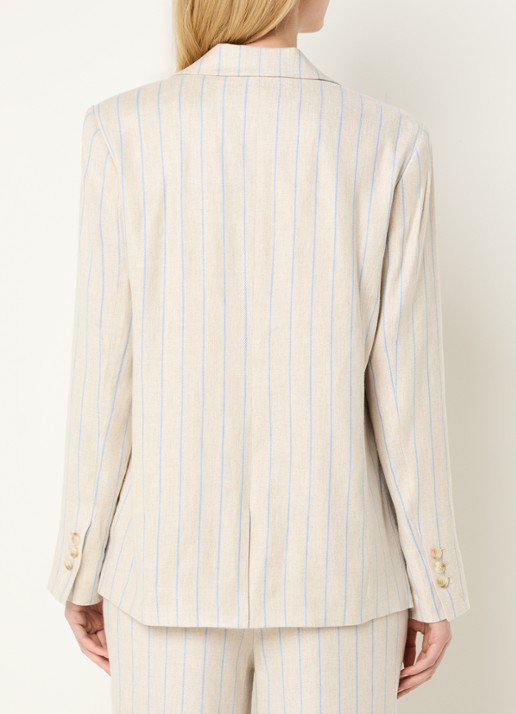 Mos Mosh MMNancy Miriam blazer in linnenblend met streepprint - achterkant 3 beige