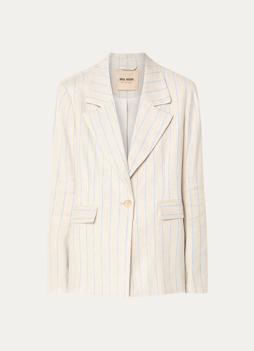 Mos Mosh MMNancy Miriam blazer in linnenblend met streepprint - voorkant beige