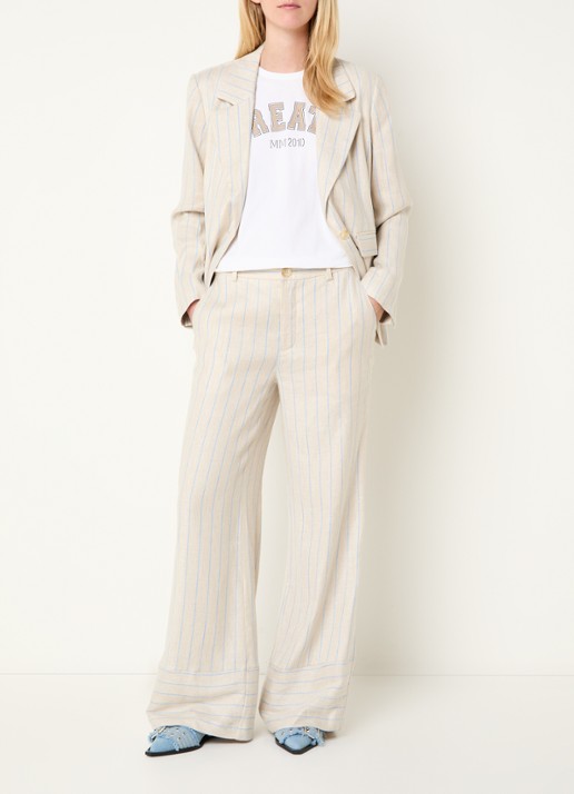 Mos Mosh MMNancy Miriam blazer in linnenblend met streepprint - voorkant 2 beige