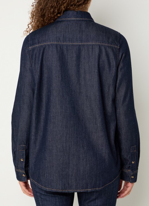 Mos Mosh MMNatalie blouse van chambray met borstzakken - achterkant 4 donkerblauw