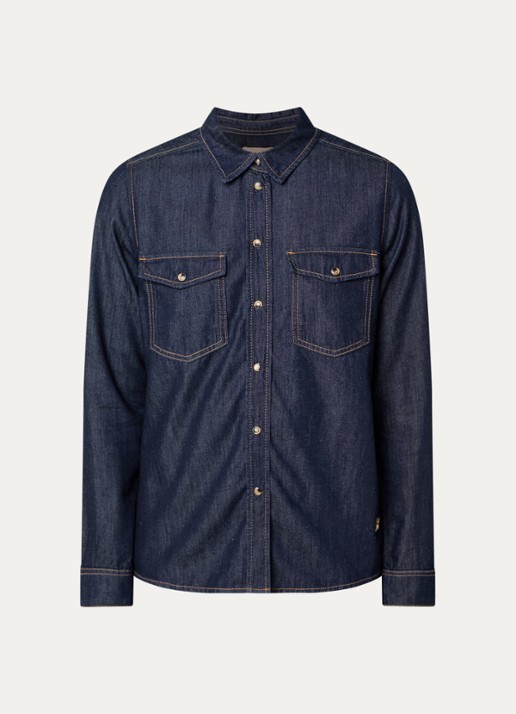 Mos Mosh MMNatalie blouse van chambray met borstzakken - voorkant 2 donkerblauw