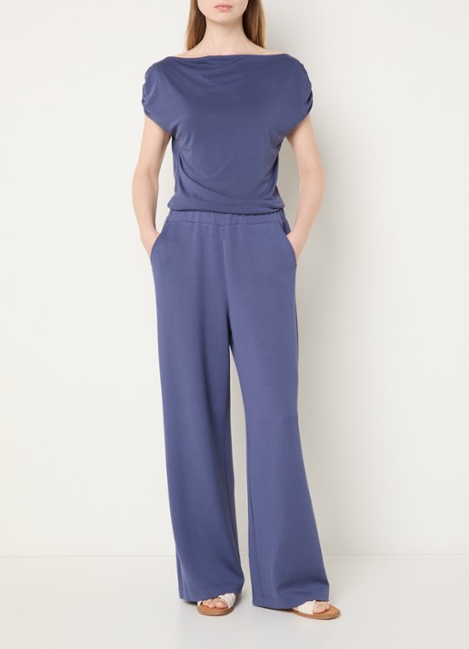 Mos Mosh MMNima high waist wide fit joggingbroek met steekzakken - voorkant 4 staalblauw