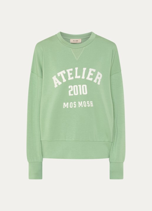 Mos Mosh MMNina sweater met logoborduring - voorkant groen