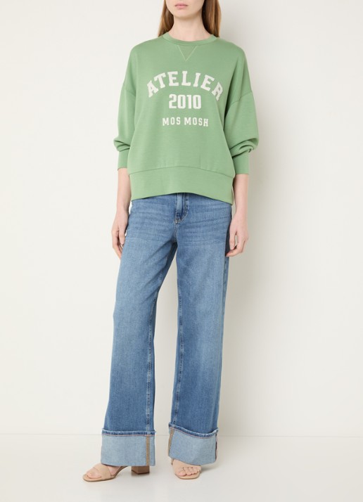 Mos Mosh MMNina sweater met logoborduring - voorkant 2 groen