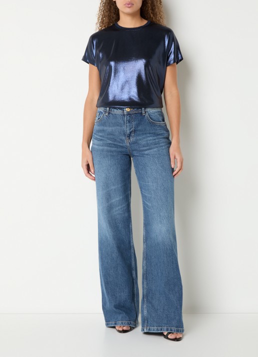 Mos Mosh MMNivola top met metallic finish - voorkant 4 donkerblauw