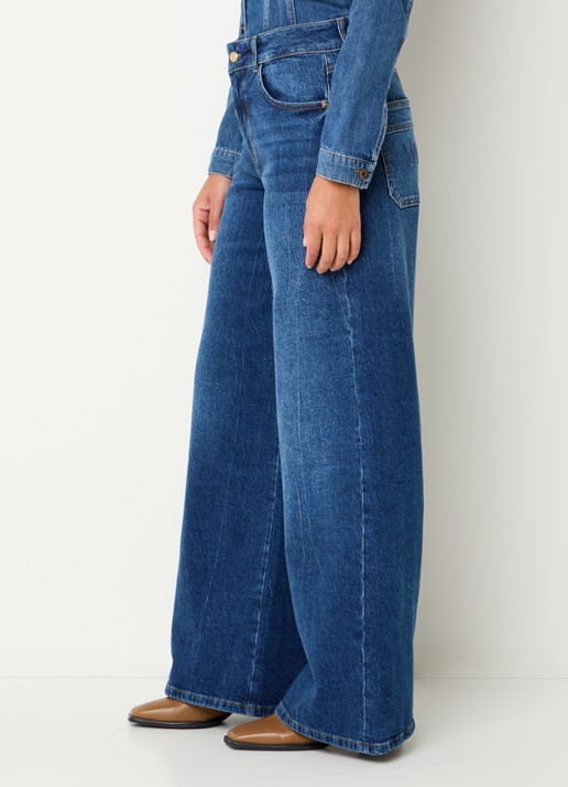 Mos Mosh MMNorlan Olesen high waist wide leg jeans met donkere wassing - detail 3 indigo