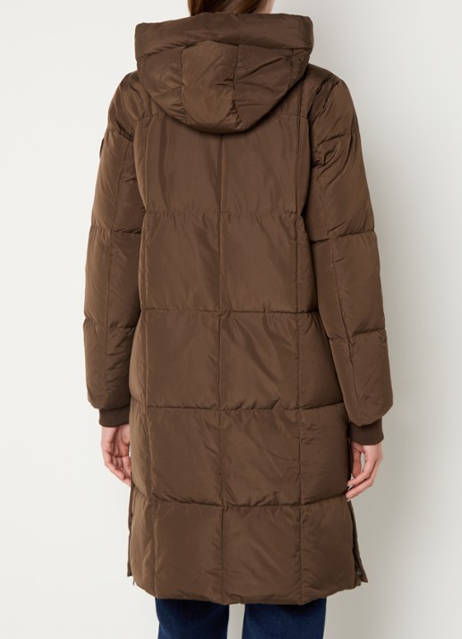 Mos Mosh MMNova longline puffer jas met steekzakken - achterkant donkerbruin
