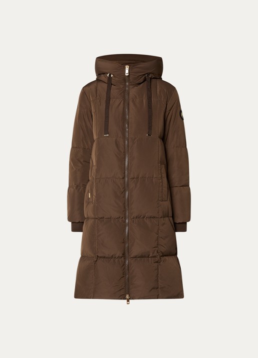 Mos Mosh MMNova longline puffer jas met steekzakken - voorkant 2 donkerbruin