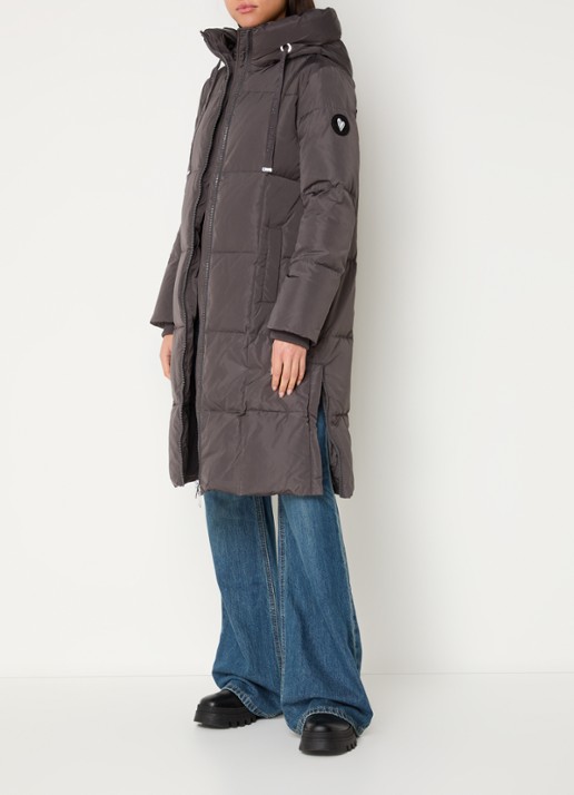 Mos Mosh MMNova longline puffer jas met steekzakken - voorkant 3 antraciet