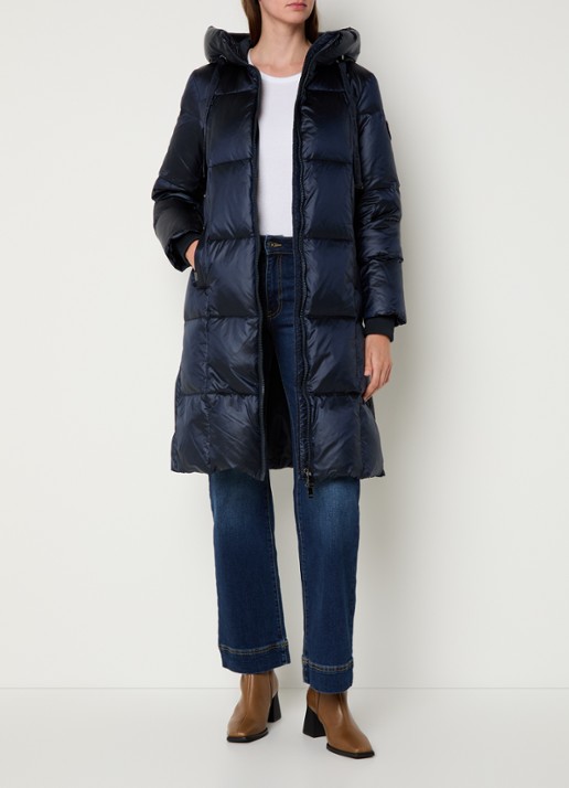 Mos Mosh MMNova longline puffer jas met steekzakken - voorkant 3 donkerblauw