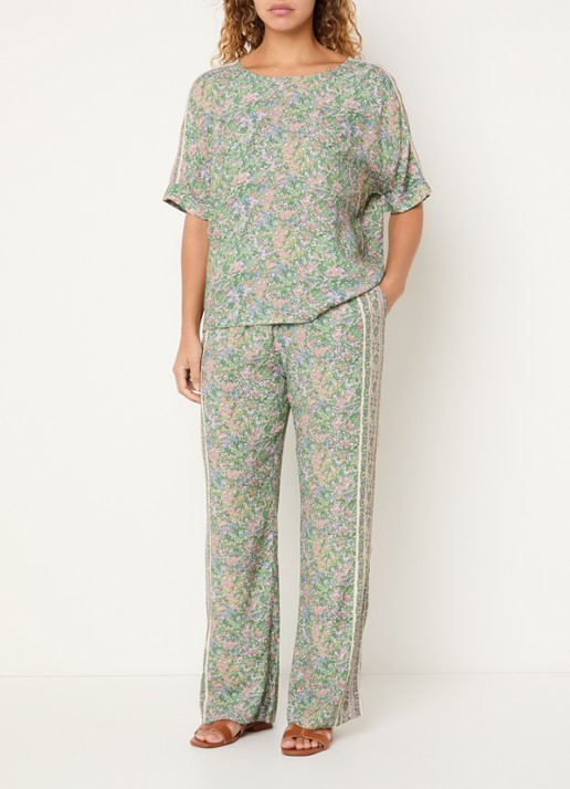 Mos Mosh MMPalma top met bloemenprint - voorkant 2 groen