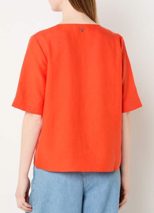 Mos Mosh MMRaina top in linnenblend met V-hals - achterkant rood