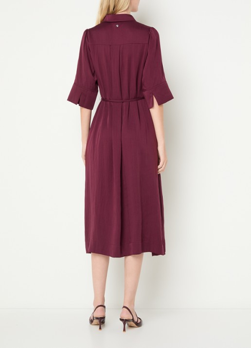 Mos Mosh MMRaya Annie midi blousejurk met ceintuur - achterkant 2 bordeauxrood