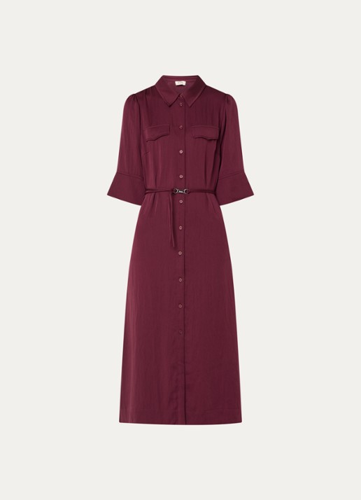 Mos Mosh MMRaya Annie midi blousejurk met ceintuur - voorkant 3 bordeauxrood