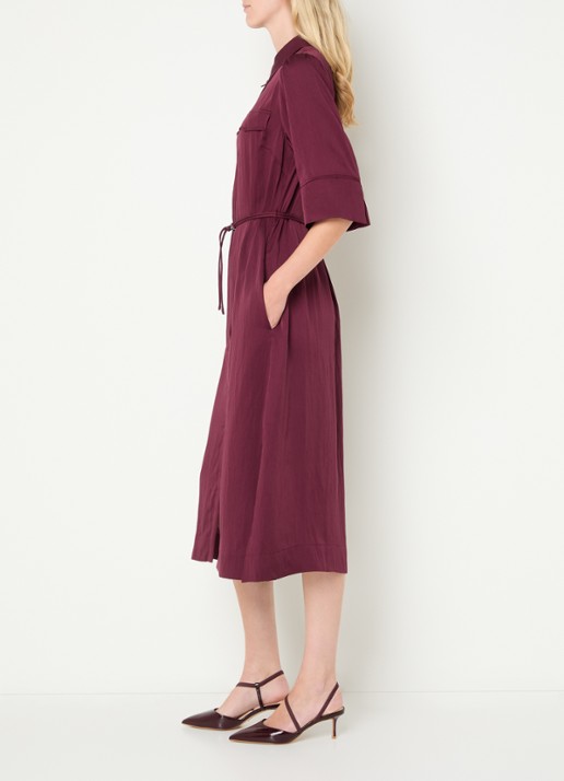 Mos Mosh MMRaya Annie midi blousejurk met ceintuur - voorkant 4 bordeauxrood