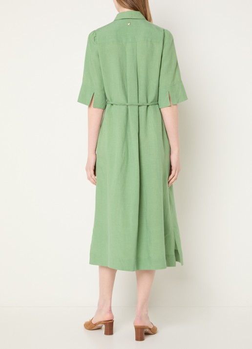 Mos Mosh MMRayas Alexis midi blousejurk in linnenblend - achterkant 3 groen