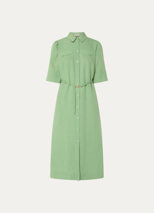 Mos Mosh MMRayas Alexis midi blousejurk in linnenblend - voorkant groen