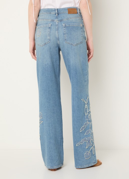 Mos Mosh MMRelee high waist straight leg jeans met bloemborduring - achterkant 5 indigo