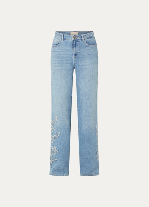 Mos Mosh MMRelee high waist straight leg jeans met bloemborduring - voorkant 3 indigo