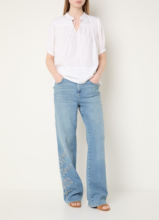 Mos Mosh MMRelee high waist straight leg jeans met bloemborduring - voorkant 4 indigo