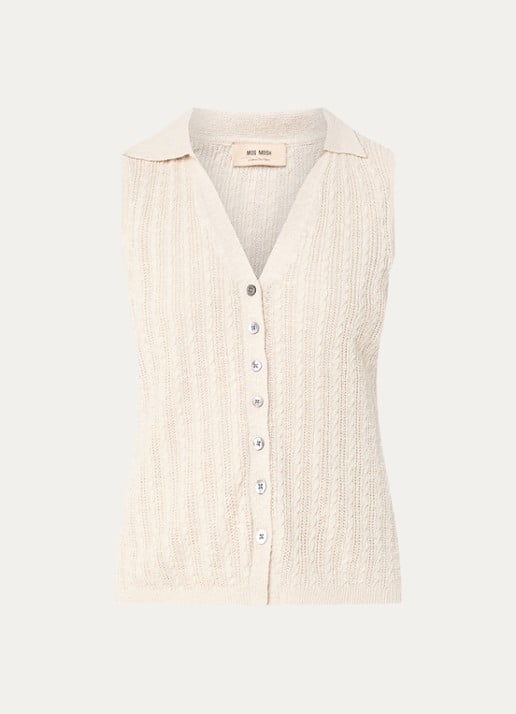 Mos Mosh MMRinja kabelgebreide top in zijdeblend - voorkant creme