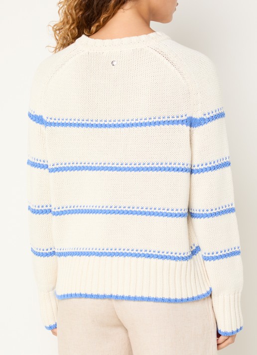 Mos Mosh MMRola grofgebreide trui met streepprint - achterkant 3 beige