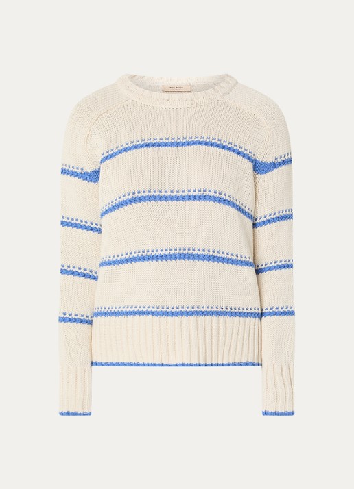 Mos Mosh MMRola grofgebreide trui met streepprint - voorkant beige