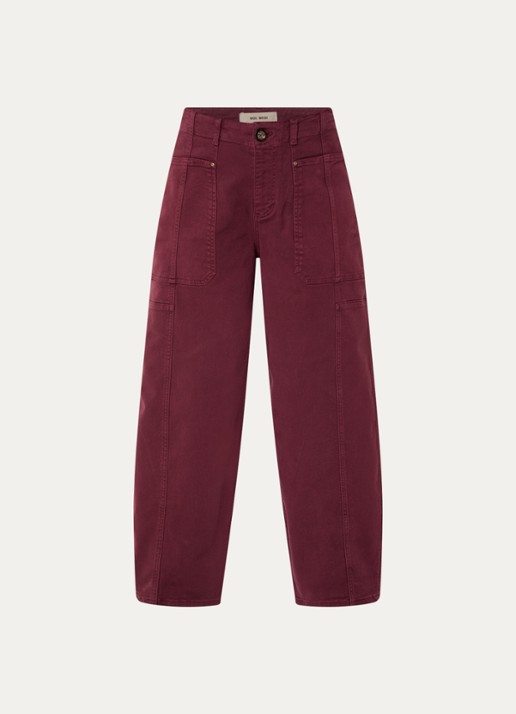 Mos Mosh MMRosy Via high waist cropped balloon fit jeans met gekleurde wassing - voorkant bordeauxrood