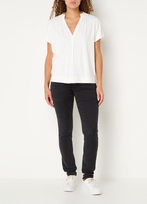 Mos Mosh MMShira T-shirt met V-hals - voorkant 3 gebroken wit