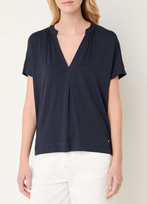 Mos Mosh MMShira T-shirt met V-hals - detail donkerblauw