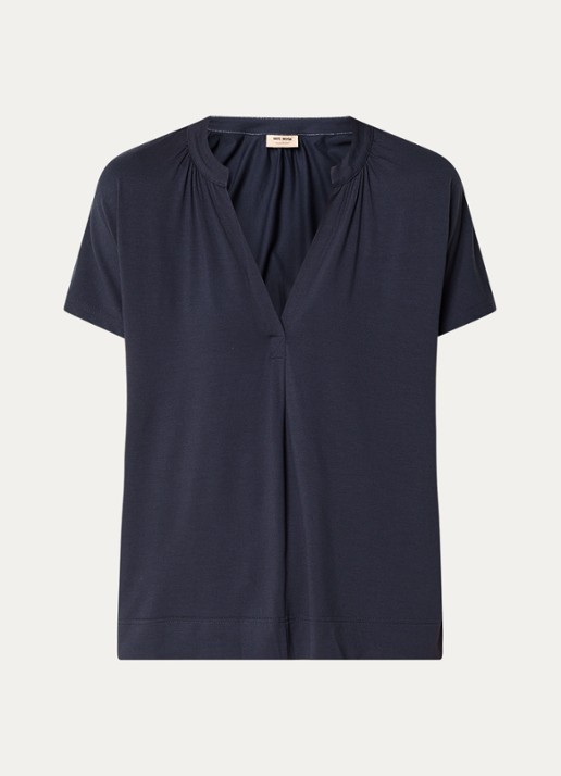 Mos Mosh MMShira T-shirt met V-hals - voorkant 2 donkerblauw
