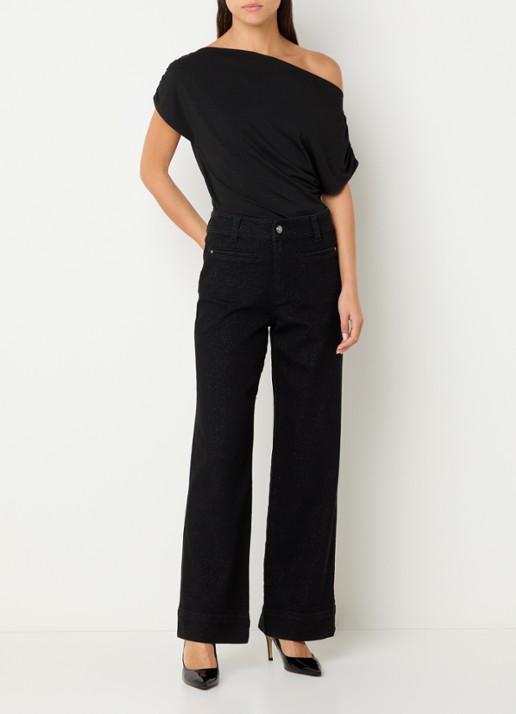 Mos Mosh MMSoey high waist wide leg jeans met lurex - voorkant 2 zwart