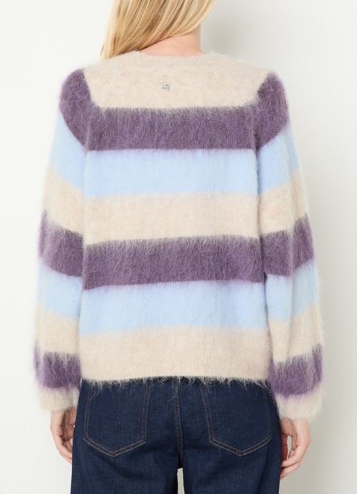 Mos Mosh MMSuvi grofgebreide trui in alpaca wolblend met streepprint - achterkant 4 paars