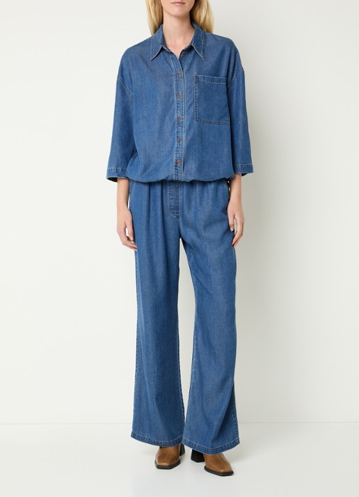 Mos Mosh MMTessa Lich blouse van chambray met borstzak - voorkant 4 indigo