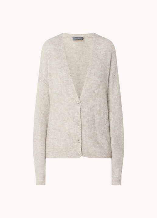 Mos Mosh MMThora fijngebreid vest in alpaca wolblend met ballonmouw - voorkant 3 lichtgrijs