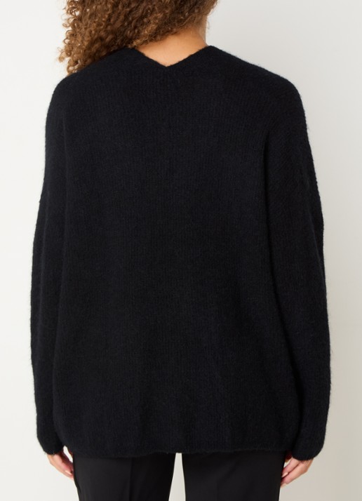 Mos Mosh MMThora fijngebreide pullover in alpaca wolblend met V-hals - achterkant black / zwart