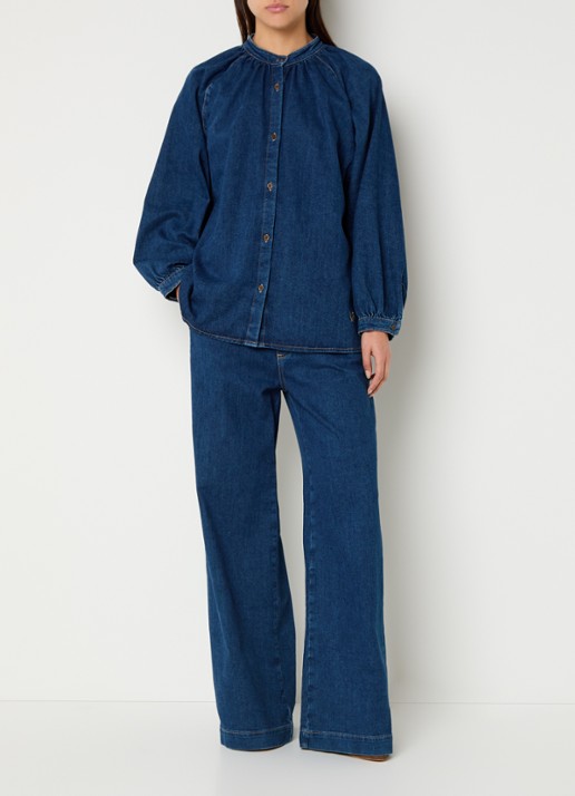Mos Mosh MMVasco high waist wide leg jeans met donkere wassing - voorkant 3 donkerblauw