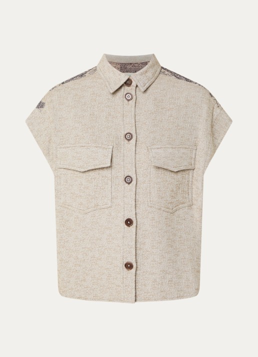 Mos Mosh MMVersa Tale gilet met jacquard dessin - voorkant zand