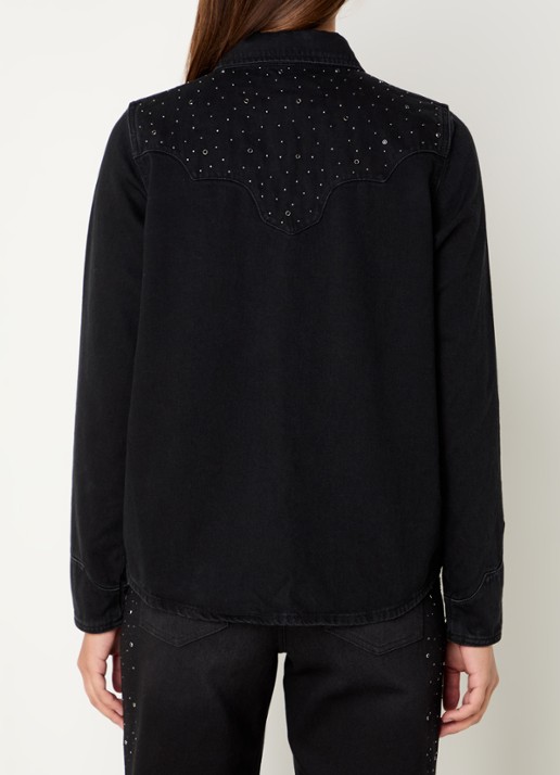 Mos Mosh MMVira blouse van denim met strass - achterkant zwart