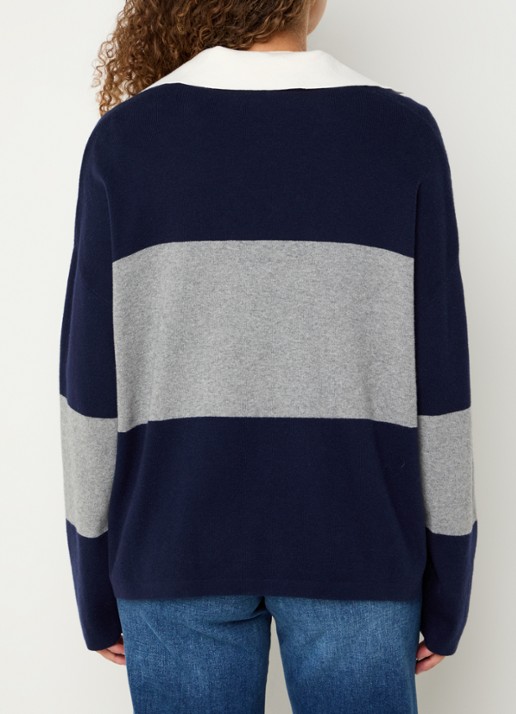 Mos Mosh MMWylie Tani fijngebeide pullover in kasjmierblend - achterkant 4 donkerblauw