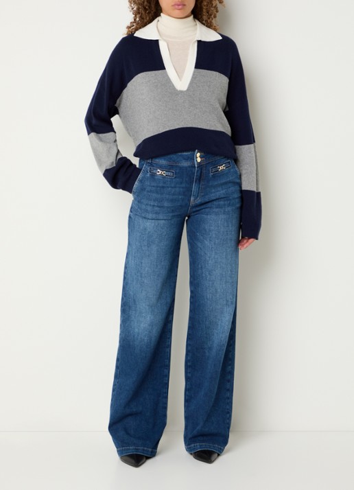 Mos Mosh MMWylie Tani fijngebeide pullover in kasjmierblend - voorkant 3 donkerblauw