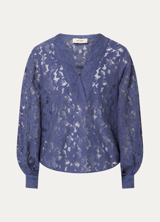 Mos Mosh MMYen semi-transparante tuniek in linnenblend met broderie - voorkant 2 donkerblauw
