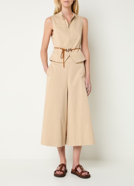 Mos Mosh MMZuri Tenca high waist wide fit culotte met steekzakken - voorkant 4 beige
