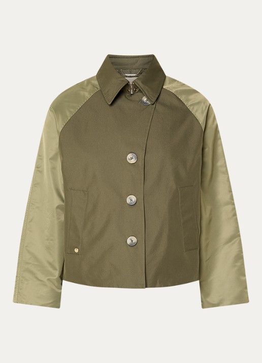 Mos Mosh MMZyla trenchcoat met steekzakken - voorkant 3 olijfgroen