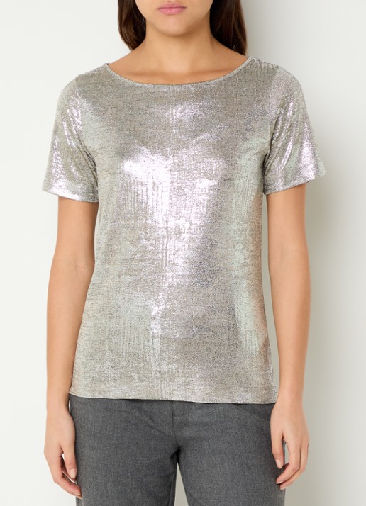 Mos Mosh Niva T-shirt met metallic finish en boothals