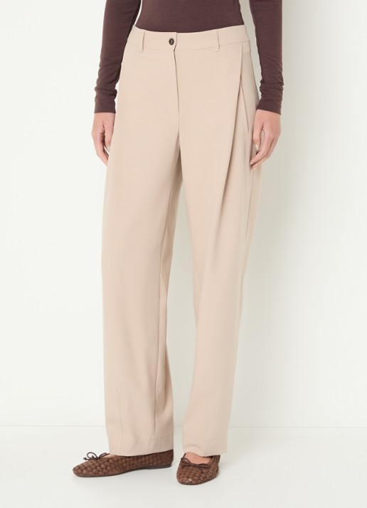 Moscow Colette high waist straight fit pantalon met steekzakken - detail beige
