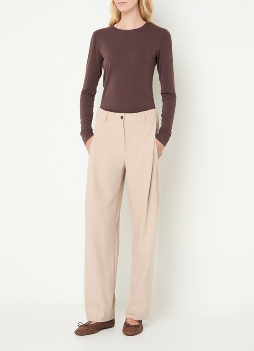 Moscow Colette high waist straight fit pantalon met steekzakken - voorkant 3 beige