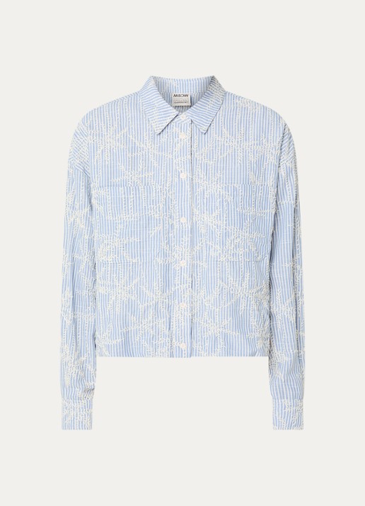 Moscow Femilia blouse met bloemenprint en borstzakken - voorkant 2 blauw