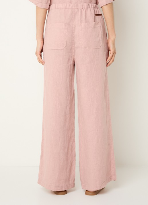 Moscow Heylow mid waist wide fit broek van linnen met steekzakken - achterkant 4 roze